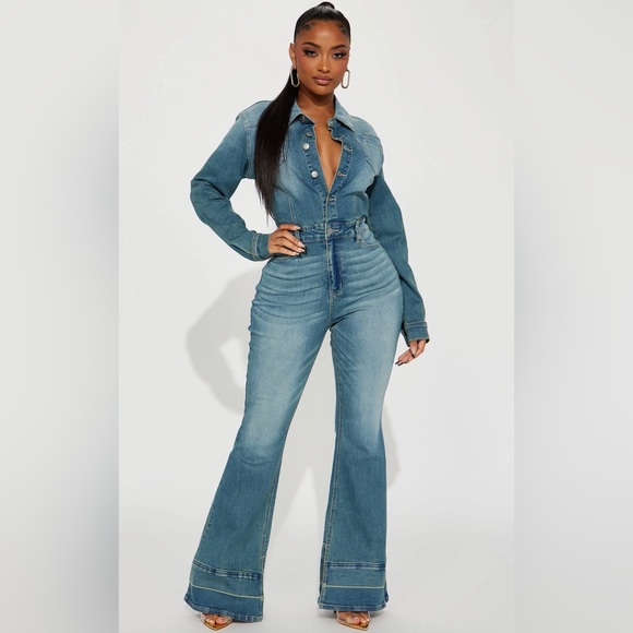 Playing Games Denim Jumpsuit - Picture 1 of 8